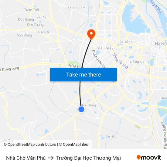 Nhà Chờ Văn Phú to Trường Đại Học Thương Mại map