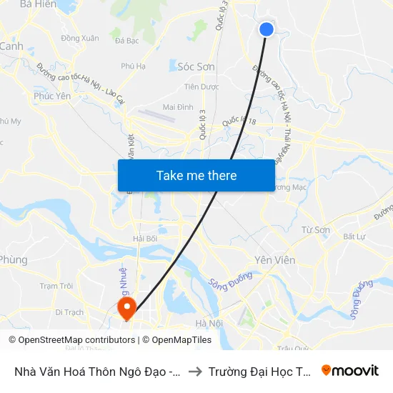 Nhà Văn Hoá Thôn Ngô Đạo - Chiều Bắc Phú to Trường Đại Học Thương Mại map