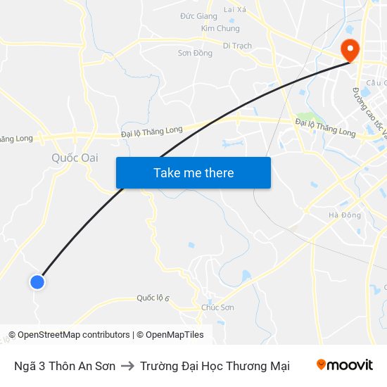 Ngã 3 Thôn An Sơn to Trường Đại Học Thương Mại map