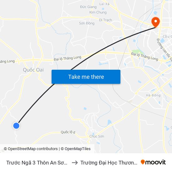 Trước Ngã 3 Thôn An Sơn 50m to Trường Đại Học Thương Mại map