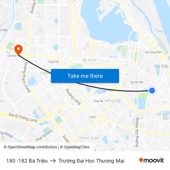 180 -182 Bà Triệu to Trường Đại Học Thương Mại map