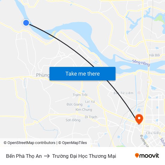 Bến Phà Thọ An to Trường Đại Học Thương Mại map