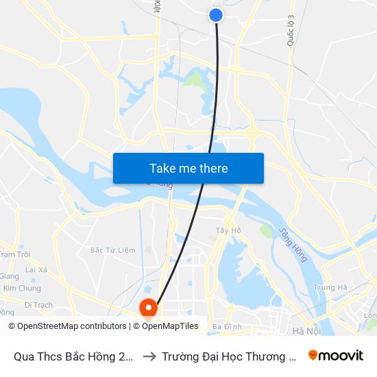 Qua Thcs Bắc Hồng 20m to Trường Đại Học Thương Mại map