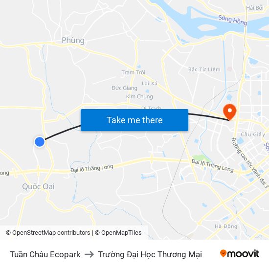 Tuần Châu Ecopark to Trường Đại Học Thương Mại map