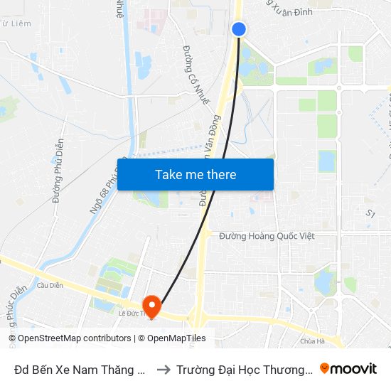 Đd Bến Xe Nam Thăng Long to Trường Đại Học Thương Mại map