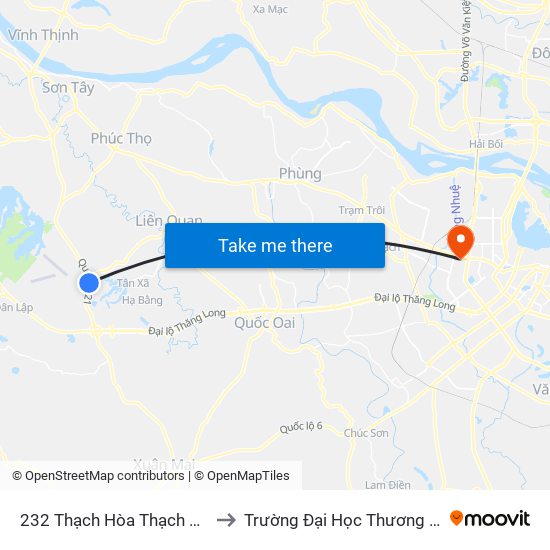 232 Thạch Hòa Thạch Thất to Trường Đại Học Thương Mại map