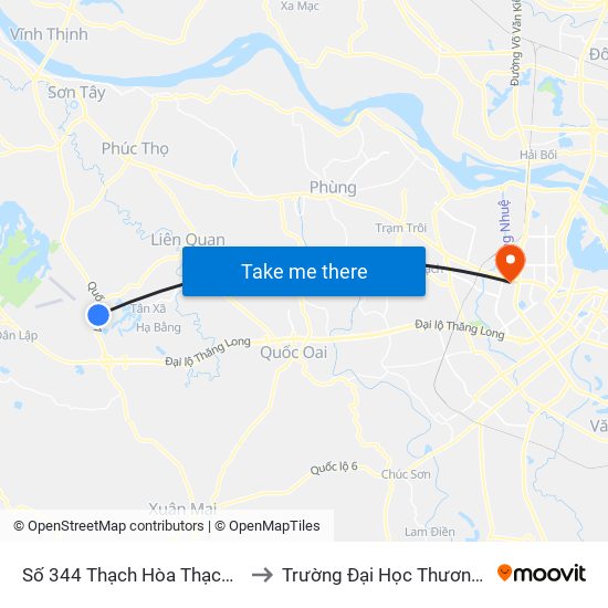 Số 344 Thạch Hòa Thạch Thất to Trường Đại Học Thương Mại map