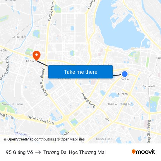 95 Giảng Võ to Trường Đại Học Thương Mại map