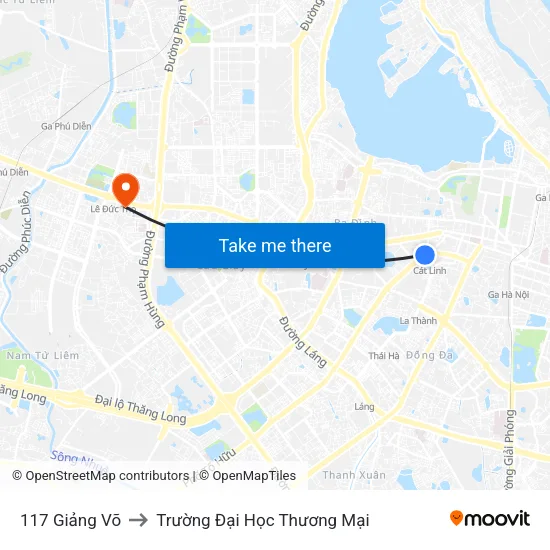 117 Giảng Võ to Trường Đại Học Thương Mại map