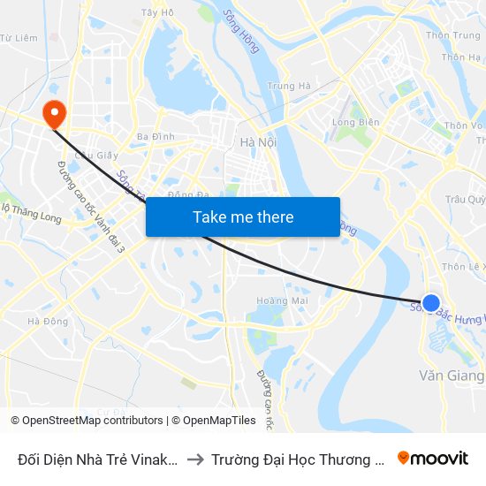 Đối Diện Nhà Trẻ Vinakids to Trường Đại Học Thương Mại map