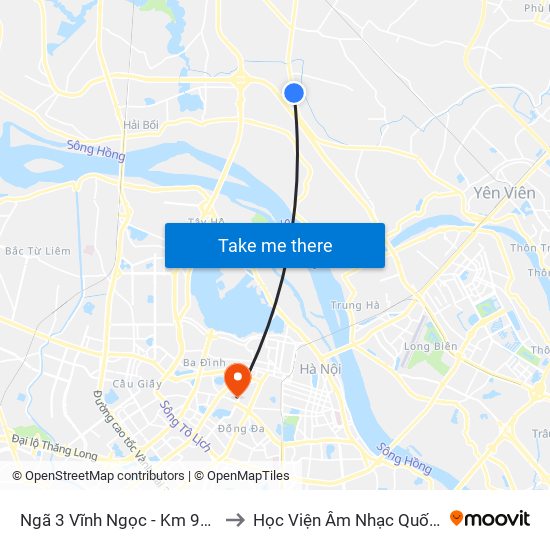 Ngã 3 Vĩnh Ngọc - Km 9+230 Quốc Lộ 3 to Học Viện Âm Nhạc Quốc Gia Việt Nam map