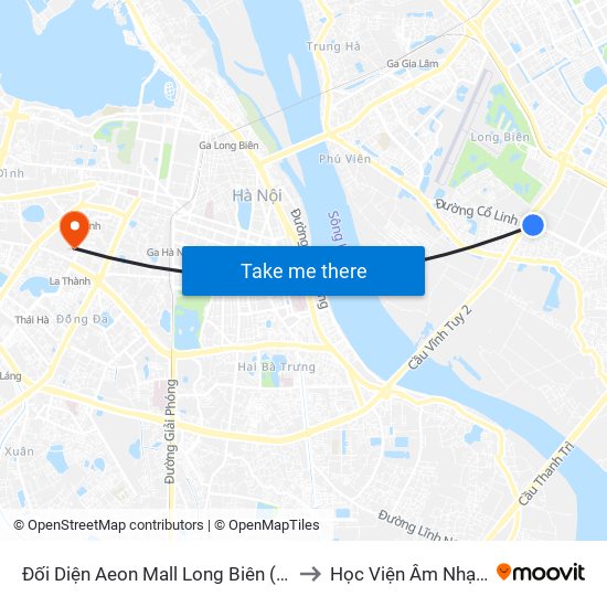 Đối Diện Aeon Mall Long Biên (Cột Điện T4a/2a-B Đường Cổ Linh) to Học Viện Âm Nhạc Quốc Gia Việt Nam map