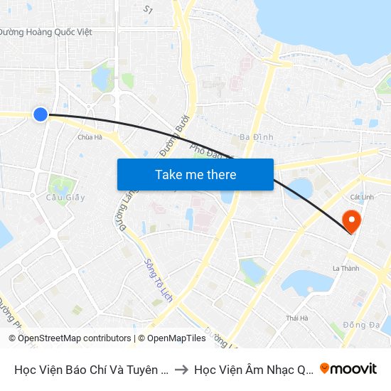 Học Viện Báo Chí Và Tuyên Truyền - 36 Xuân Thủy to Học Viện Âm Nhạc Quốc Gia Việt Nam map