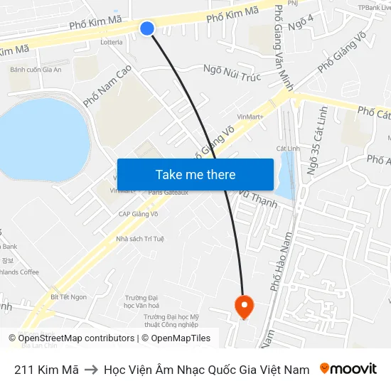 211 Kim Mã to Học Viện Âm Nhạc Quốc Gia Việt Nam map
