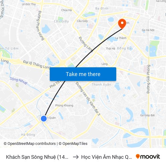 Khách Sạn Sông Nhuệ (148 Trần Phú- Hà Đông) to Học Viện Âm Nhạc Quốc Gia Việt Nam map