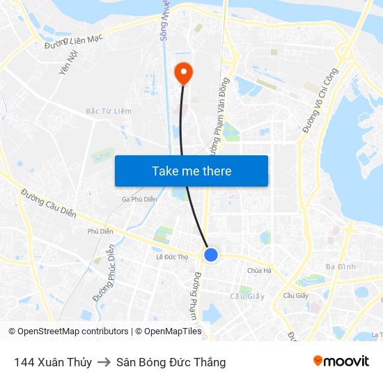 144 Xuân Thủy to Sân Bóng Đức Thắng map