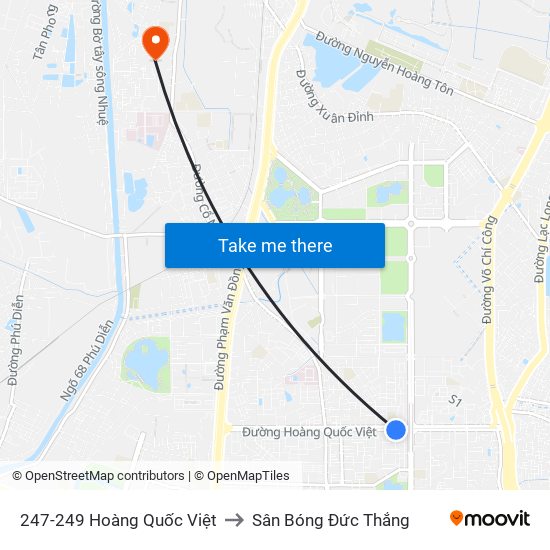 247-249 Hoàng Quốc Việt to Sân Bóng Đức Thắng map