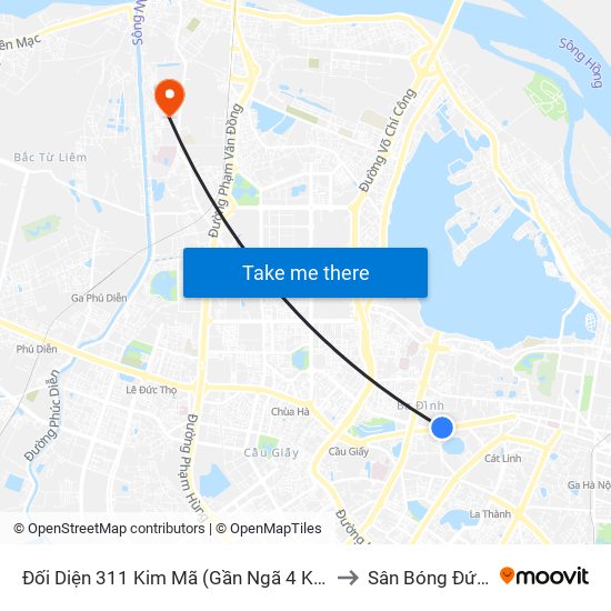 Đối Diện 311 Kim Mã (Gần Ngã 4 Kim Mã - Vạn Bảo) to Sân Bóng Đức Thắng map