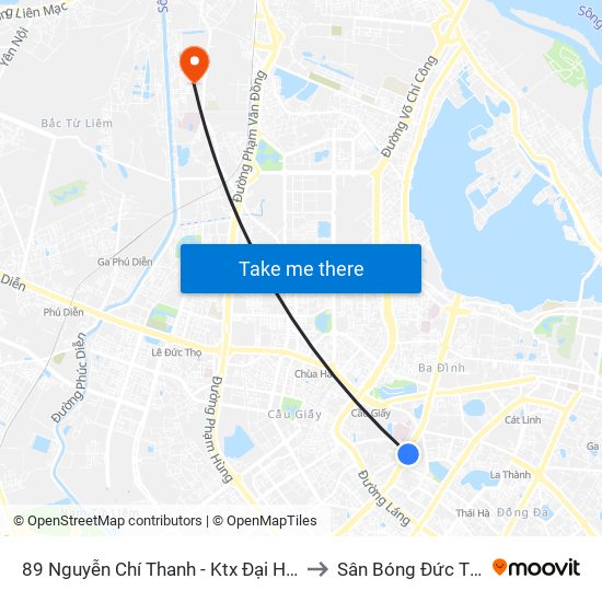 89 Nguyễn Chí Thanh - Ktx Đại Học Luật to Sân Bóng Đức Thắng map