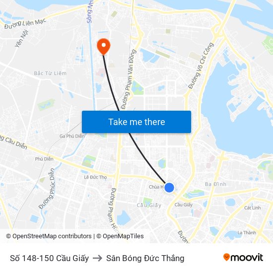 Số 148-150 Cầu Giấy to Sân Bóng Đức Thắng map