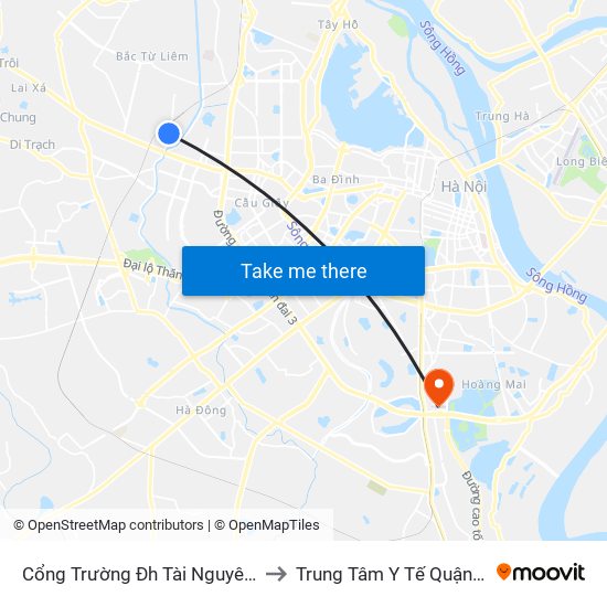 Cổng Trường Đh Tài Nguyên Môi Trường to Trung Tâm Y Tế Quận Hoàng Mai map