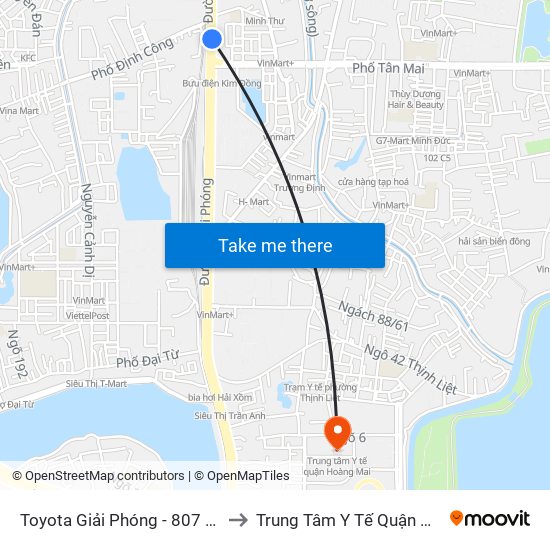 Toyota Giải Phóng - 807 Giải Phóng to Trung Tâm Y Tế Quận Hoàng Mai map