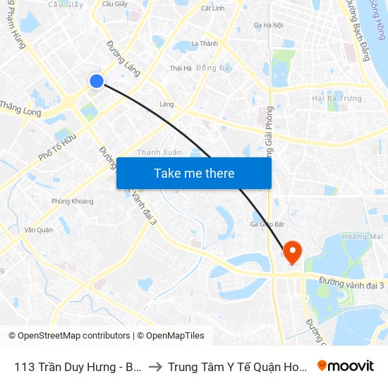 113 Trần Duy Hưng - Bộ Khcn to Trung Tâm Y Tế Quận Hoàng Mai map