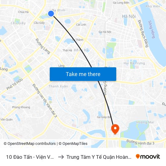 10 Đào Tấn - Viện Vật Lý to Trung Tâm Y Tế Quận Hoàng Mai map