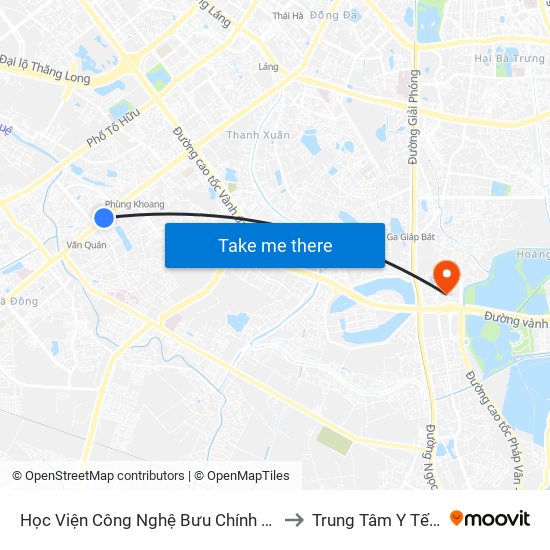 Học Viện Công Nghệ Bưu Chính Viễn Thông - Trần Phú (Hà Đông) to Trung Tâm Y Tế Quận Hoàng Mai map