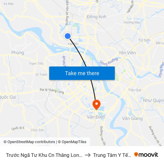 Trước Ngã Tư Khu Cn Thăng Long 100m (Chiều Nội Bài - Hà Nội) to Trung Tâm Y Tế Quận Hoàng Mai map