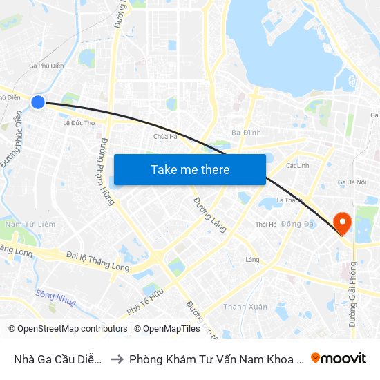 Nhà Ga Cầu Diễn - Hồ Tùng Mậu to Phòng Khám Tư Vấn Nam Khoa Phụ Khoa Hà Nội 152 Xã Đàn map