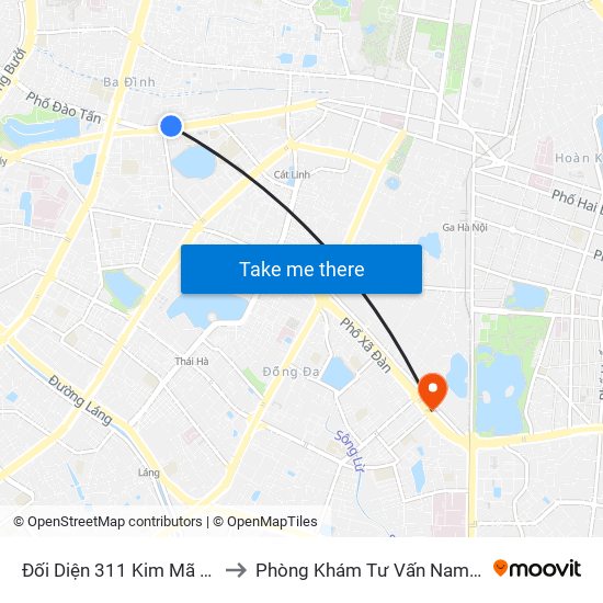 Đối Diện 311 Kim Mã (Gần Ngã 4 Kim Mã - Vạn Bảo) to Phòng Khám Tư Vấn Nam Khoa Phụ Khoa Hà Nội 152 Xã Đàn map