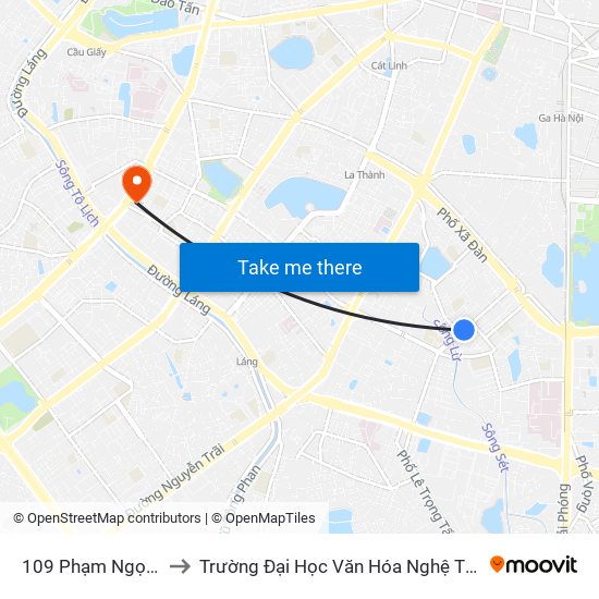 109 Phạm Ngọc Thạch to Trường Đại Học Văn Hóa Nghệ Thuật Quân Đội map