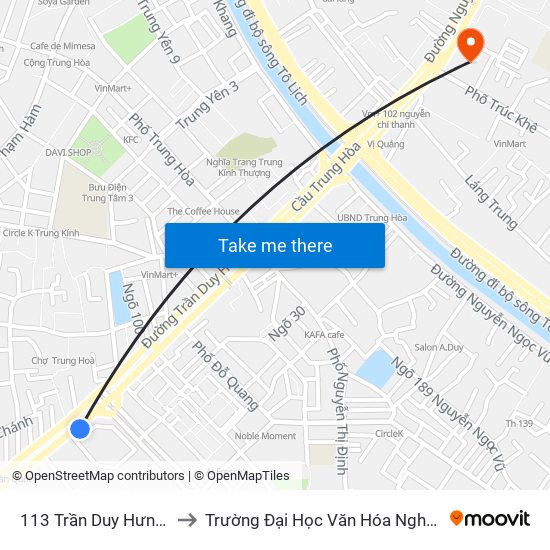 113 Trần Duy Hưng - Bộ Khcn to Trường Đại Học Văn Hóa Nghệ Thuật Quân Đội map