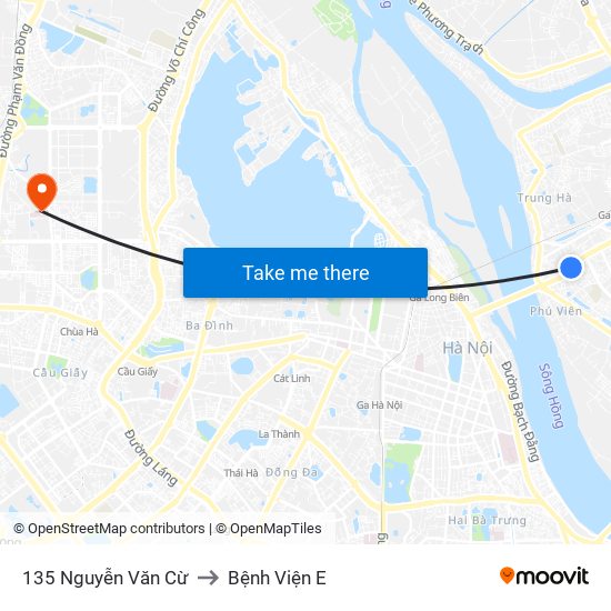 135 Nguyễn Văn Cừ to Bệnh Viện E map