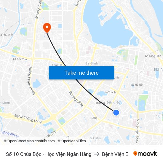 Số 10 Chùa Bộc - Học Viện Ngân Hàng to Bệnh Viện E map