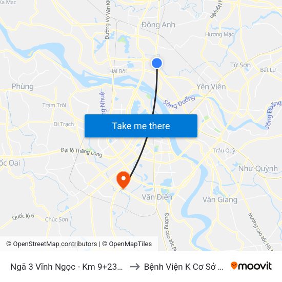 Ngã 3 Vĩnh Ngọc - Km 9+230 Quốc Lộ 3 to Bệnh Viện K Cơ Sở Tân Triều map