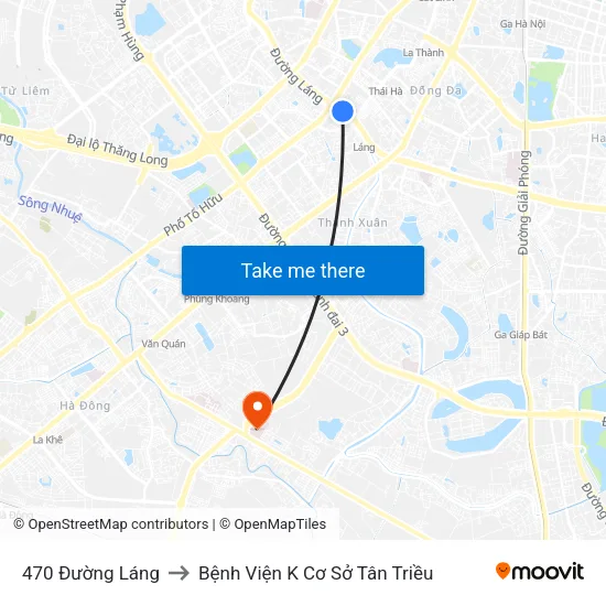 470 Đường Láng to Bệnh Viện K Cơ Sở Tân Triều map