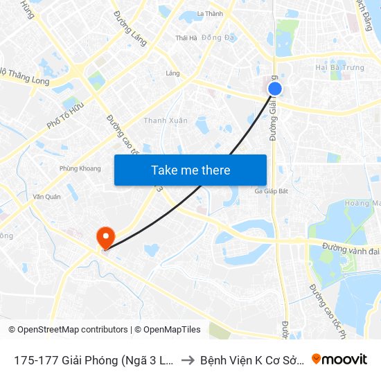 175-177 Giải Phóng (Ngã 3 Lê Thanh Nghị) to Bệnh Viện K Cơ Sở Tân Triều map