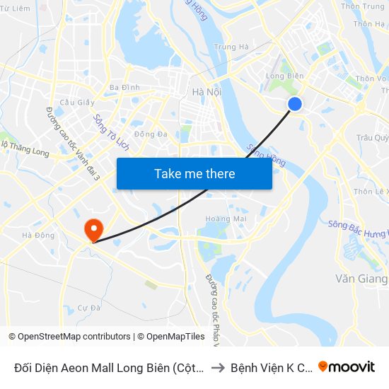 Đối Diện Aeon Mall Long Biên (Cột Điện T4a/2a-B Đường Cổ Linh) to Bệnh Viện K Cơ Sở Tân Triều map