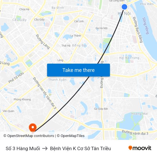 Số 3 Hàng Muối to Bệnh Viện K Cơ Sở Tân Triều map
