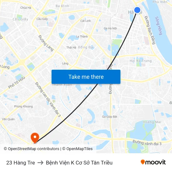 23 Hàng Tre to Bệnh Viện K Cơ Sở Tân Triều map