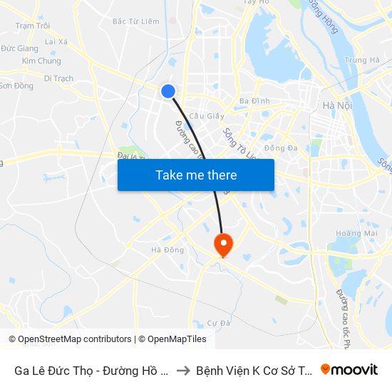 Ga Lê Đức Thọ - Đường Hồ Tùng Mậu to Bệnh Viện K Cơ Sở Tân Triều map