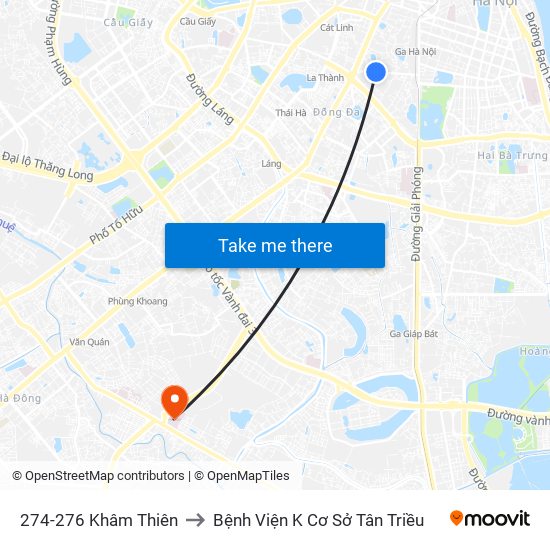 274-276 Khâm Thiên to Bệnh Viện K Cơ Sở Tân Triều map