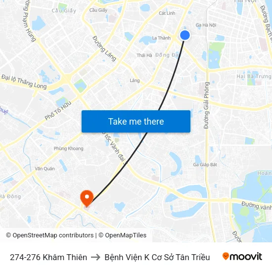 274-276 Khâm Thiên to Bệnh Viện K Cơ Sở Tân Triều map