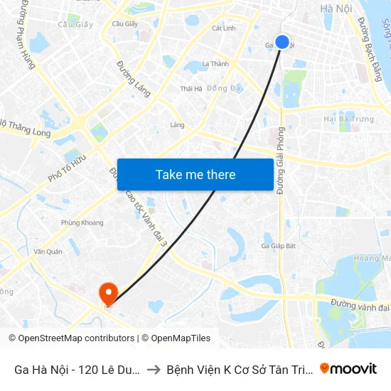 Ga Hà Nội - 120 Lê Duẩn to Bệnh Viện K Cơ Sở Tân Triều map