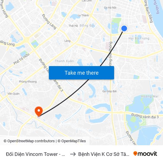 Đối Diện Vincom Tower - Bà Triệu to Bệnh Viện K Cơ Sở Tân Triều map