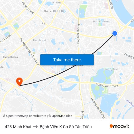 423 Minh Khai to Bệnh Viện K Cơ Sở Tân Triều map