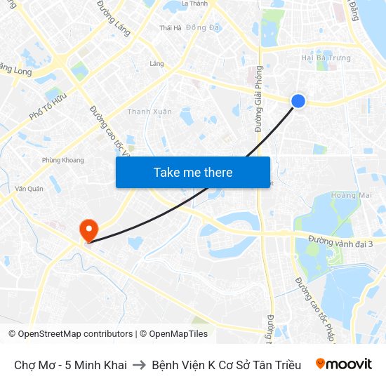 Chợ Mơ - 5 Minh Khai to Bệnh Viện K Cơ Sở Tân Triều map