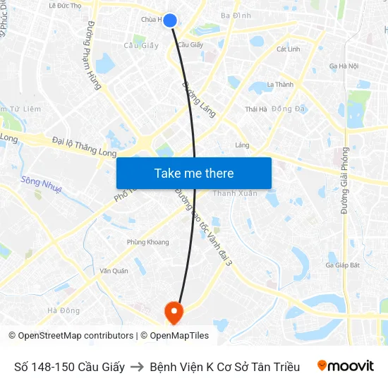 Số 148-150 Cầu Giấy to Bệnh Viện K Cơ Sở Tân Triều map